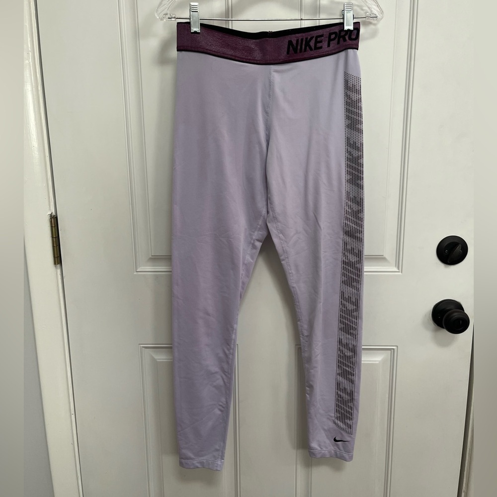 Nike‎ pro leggings spellout side logo size medium purple lilac